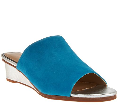 Judith Ripka Leather Wedge Slide Sandals -