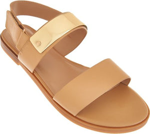 H by Halston Slingback Leather Flat Sandals -