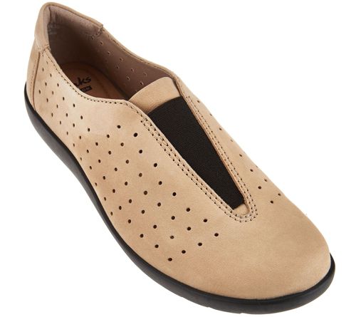 Clarks Perforated Nubuck Leather Slip-on Shoes