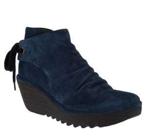 FLY London Suede Ruched Ankle Boots with Tie